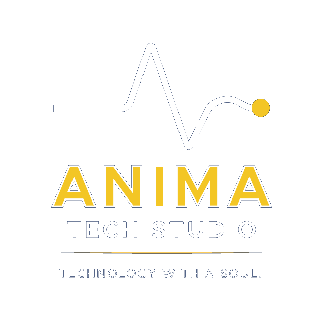 ANIMA Tech Studio logo: heartbeat mark with Vitality Yellow pulse
